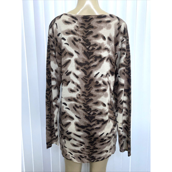 Adrienne Vittadini Sweater Top Animal Print V Neck Long Sleeve Pullover … - Picture 3 of 5